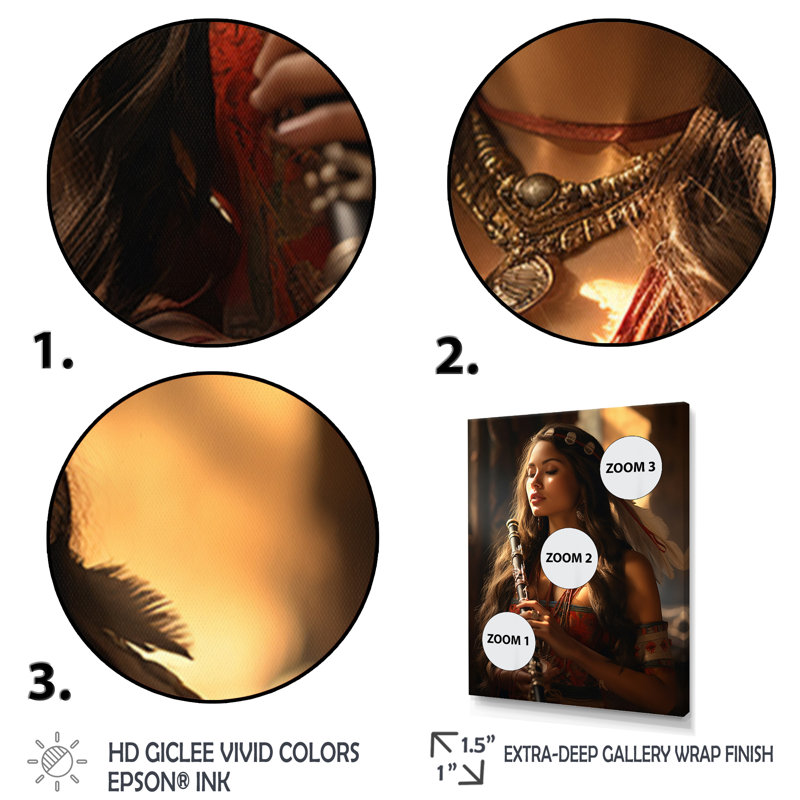 Bratu Native Art Soulful Flute - impression, H 32 po x l 24 po x P 1 po, Cadre flottant doré