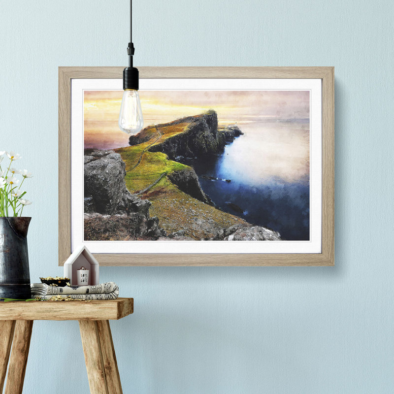 Lighthouse in the Isle of Skye - Picture Frame Photograph Print, 45cm H x 63cm W x 2cm D, Oak Framed