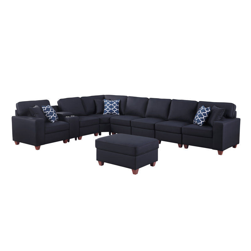 Canapé modulaire à accoudoirs carrés 151,25 po, Similicuir noir Becky