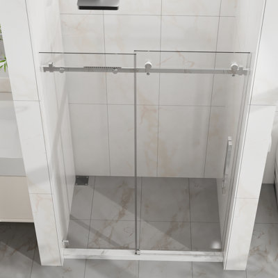 Shower Door, 48" X 72", 1/4"  6Mm  Tempered Clear Glass, - Proof, Adjustable, Reversible, Splash, Smooth Sliding, Steel Frame, Waterproof Sealing, Quiet Pulleys, Proof Coating Sliding Easy Clean,