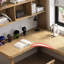 Bureau de direction en L en bois massif Burlywood-1708914081