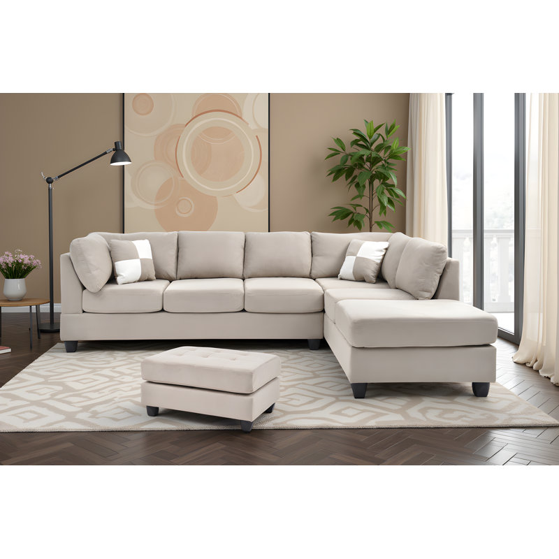 Canapé modulaire avec repose-pieds Radwa, Vanille
