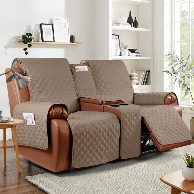 Housses pour causeuse inclinable avec console Kyrstie, Mélange de polyester brun clair