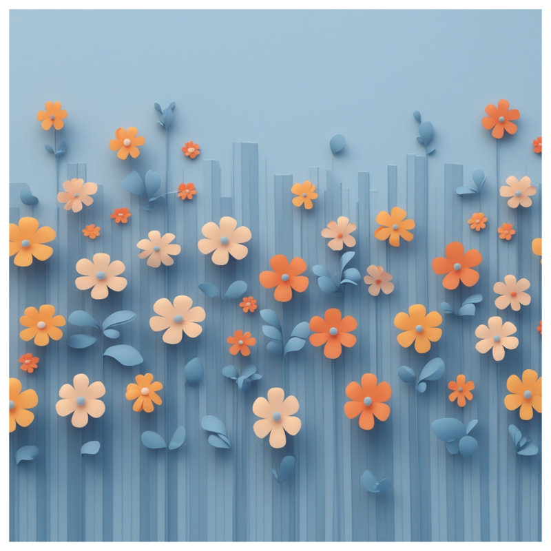 Tapis de bain orange, fleurs bleues, L 34 po x L 21 po