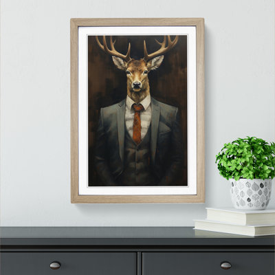 Deer in a Suit Painting - Framed Print
