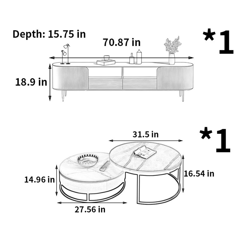 Ensemble de tables basses Minimalist Rock Slab