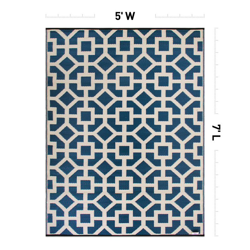 Rectangle Aubreyjo Geometric Navy/Ivory Indoor&Outdoor Area Rug, Rectangle 5' x 7'