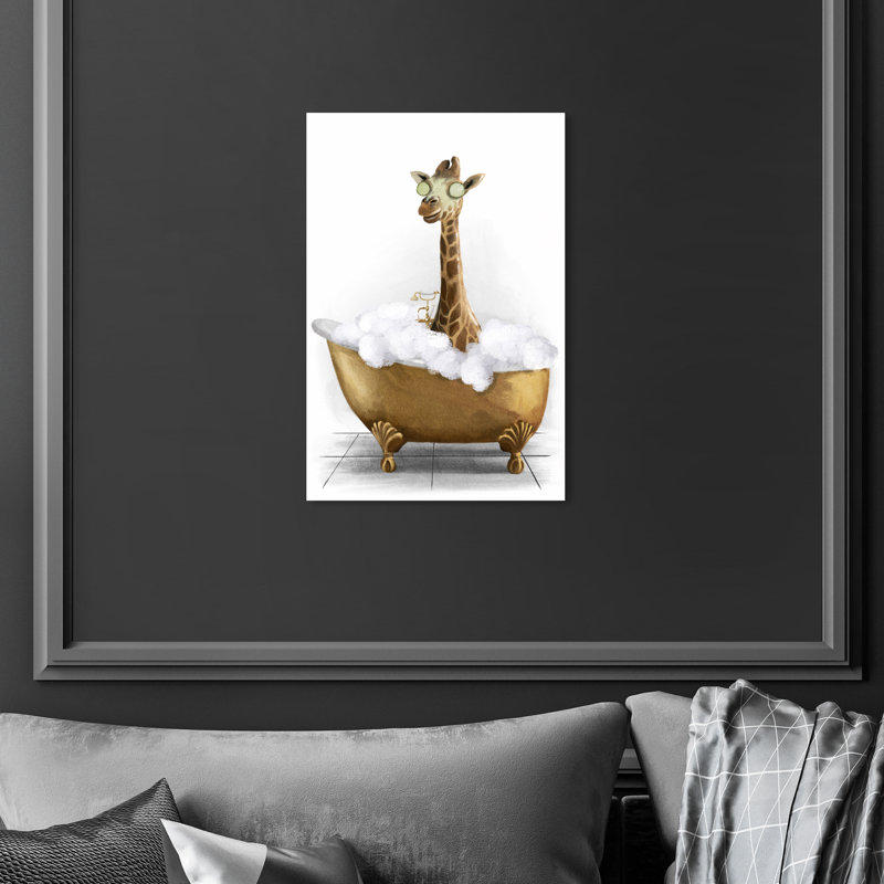 Bathtime Giraffe - Peinture sur toile, Toile tendue, H 15 po x l 10 po, Sans cadre