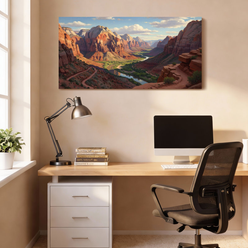 Ensemble de 1 tableau sur toile représentant un paysage de canyon désertique, H 24 po x l 48 po
