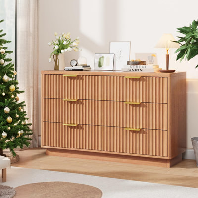 47.2" Wide Fluted 6 Drawer Dresser, Mid-Century Modern Chest with Handles, Storage Organizer for Bedroom, Living Room, Entryway by George Oliver