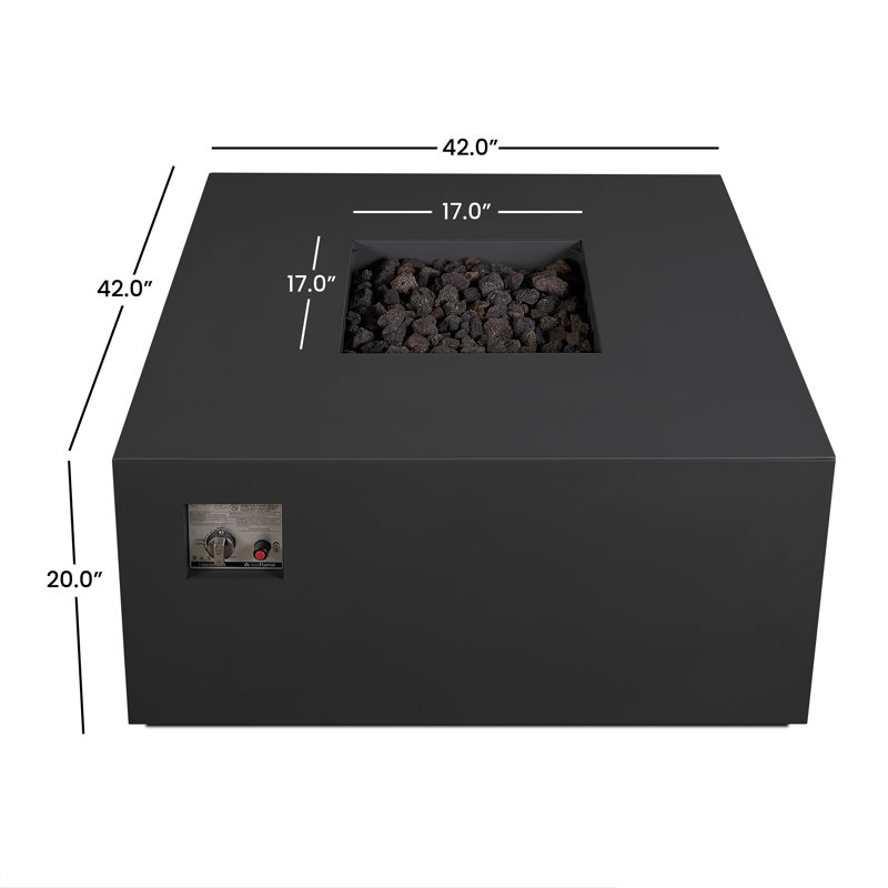 Coden 42" Square Metal Propane Fire Pit Table with Hidden Tank by Jensen Co., Charcoal