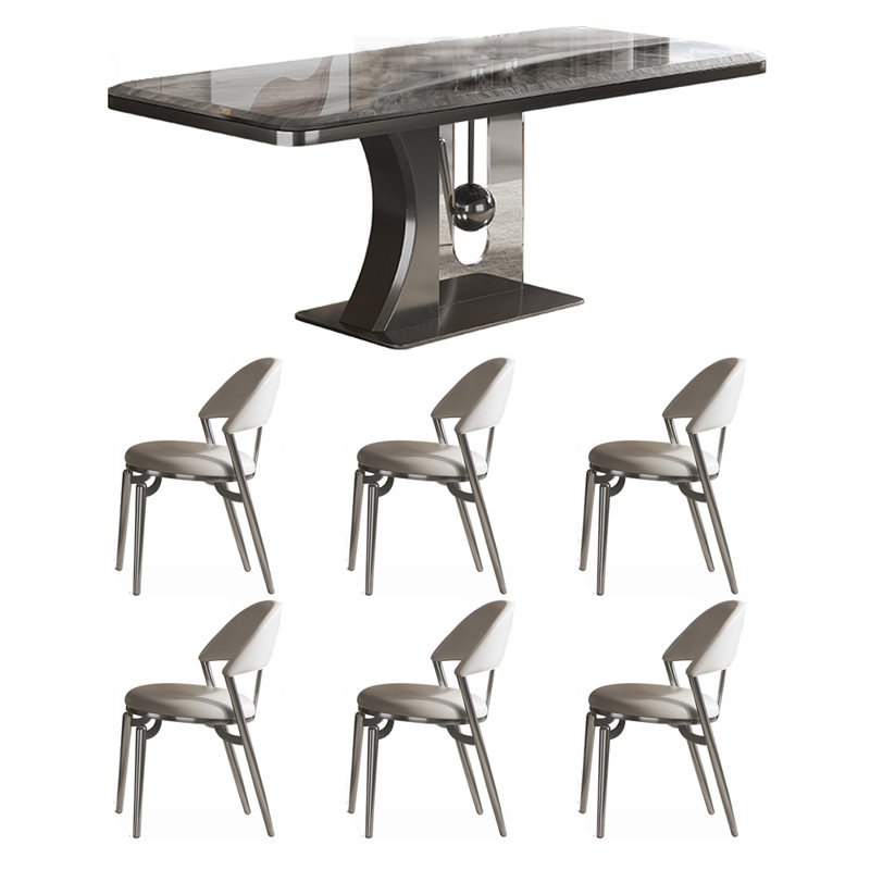Table et chaise en pierre micro-cristalline, H 29,5 po x L 62,9 po x l 33,4 po, Gris