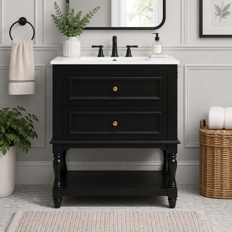 Meuble-lavabo 24 po avec lavabo en céramique, Noir