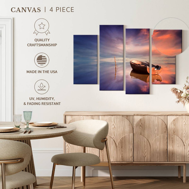 Mehar Boat Sunset Reflection, 32'' H x 52'' W