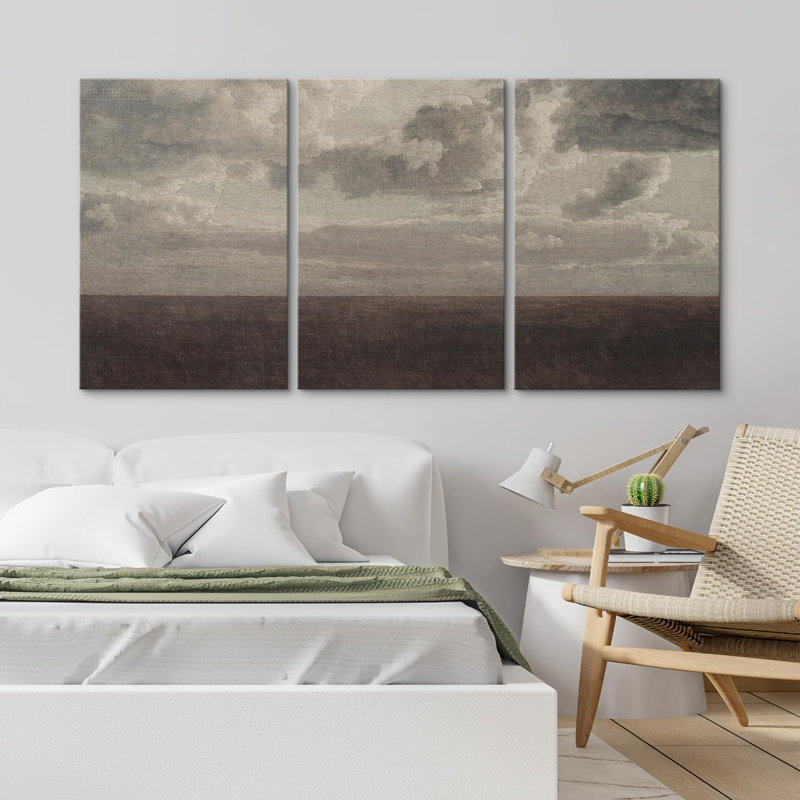 Nuage de tempête pastorale campagne champêtre paysage nature moderne Art déco rustique relax 3 pièces, Toile tendue