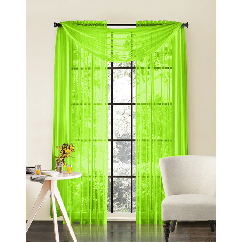 Daxin Sheer Voile Rod Pocket Curtain Panels, Lime Green, 54" W x 84" L