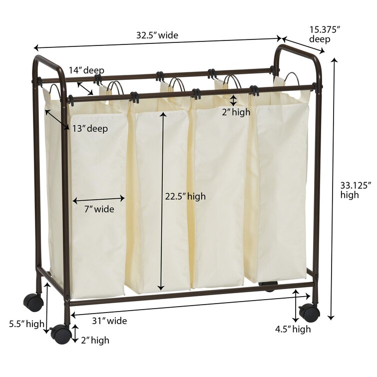 Litake Laundry Sorter 2 Section Laundry Hamper Sorter with Garment Rack Hanging Rod and Adjustable Storage Shelf 2 x 13gal Laundry Basket Organizer