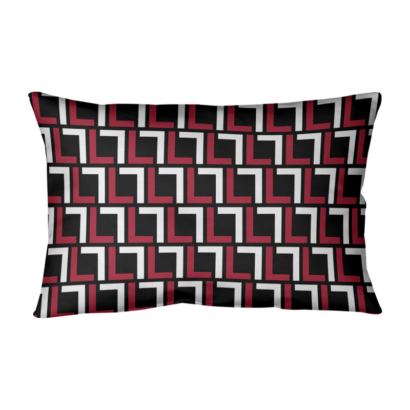 Housse de coussin rectangulaire de luxe Atlanta, Faux lin, Rouge / blanc / noir