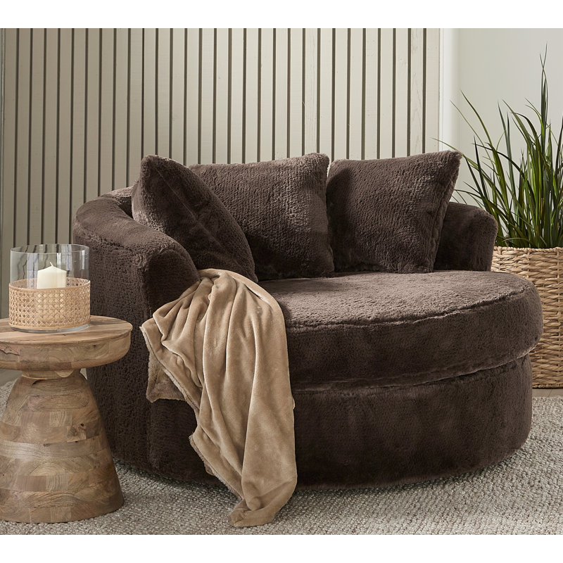 Hughes Furniture 13600 Upholstered Barrel Swivel Chair, Winter Chocolate, Winter Chocolate