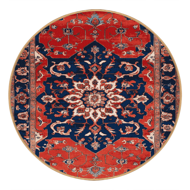Tapis brun Tabriz lavable à la machine, Rond 7 pi