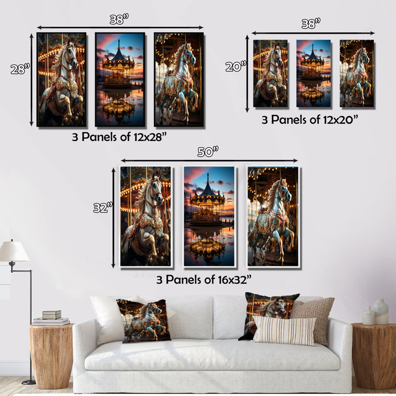 «Carousel Carousel Carousel», 3 pièces sur toile, Cadre noir, H 28 po x l 36 po