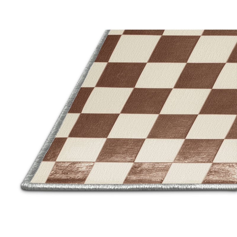 Tapis beige à carreaux lavable à la machine, Rectangulaire 3 pi x 5 pi