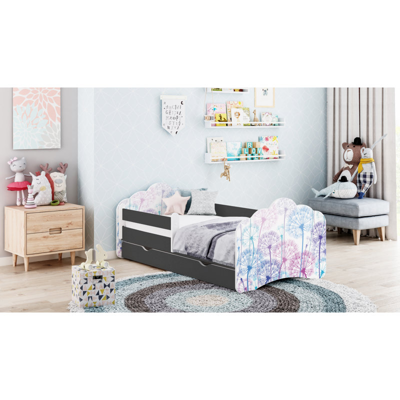 Racine European Toddler Bed Frame with Drawers, Graphite, 56.5 x 70 x 140cm