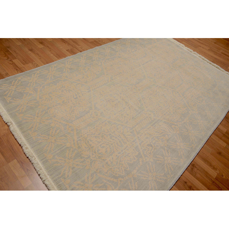 Tapis unique en laine noué à la main beige / gris 6 pi x 9 pi Nataile