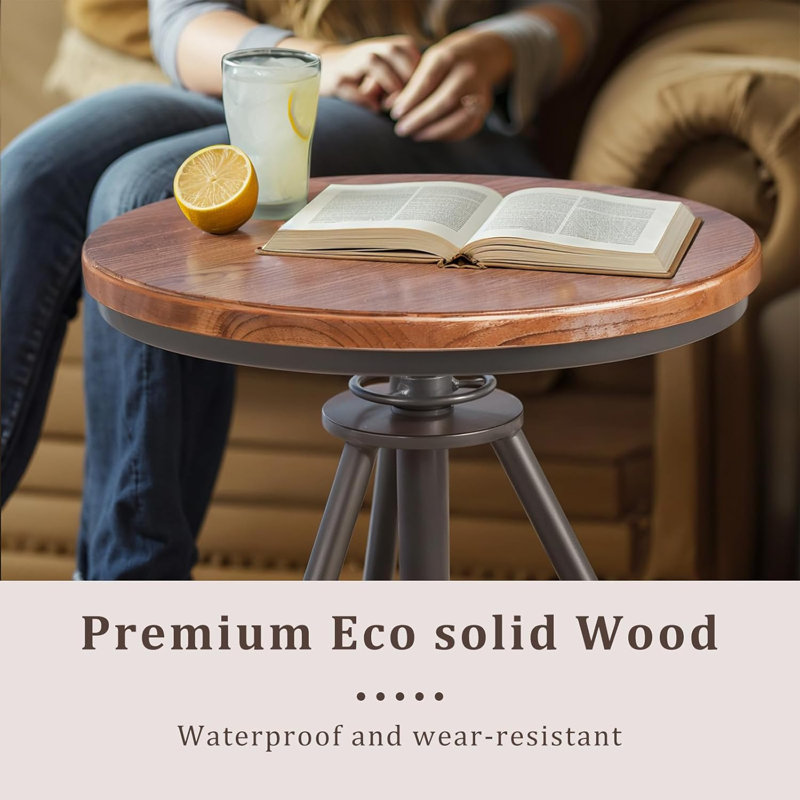 19.7" Round Pub Table Height Adjustable With 360 Swivel Solid Wood Tabletop For Dining Bistro Cafe Home Bar, Rustic Brown