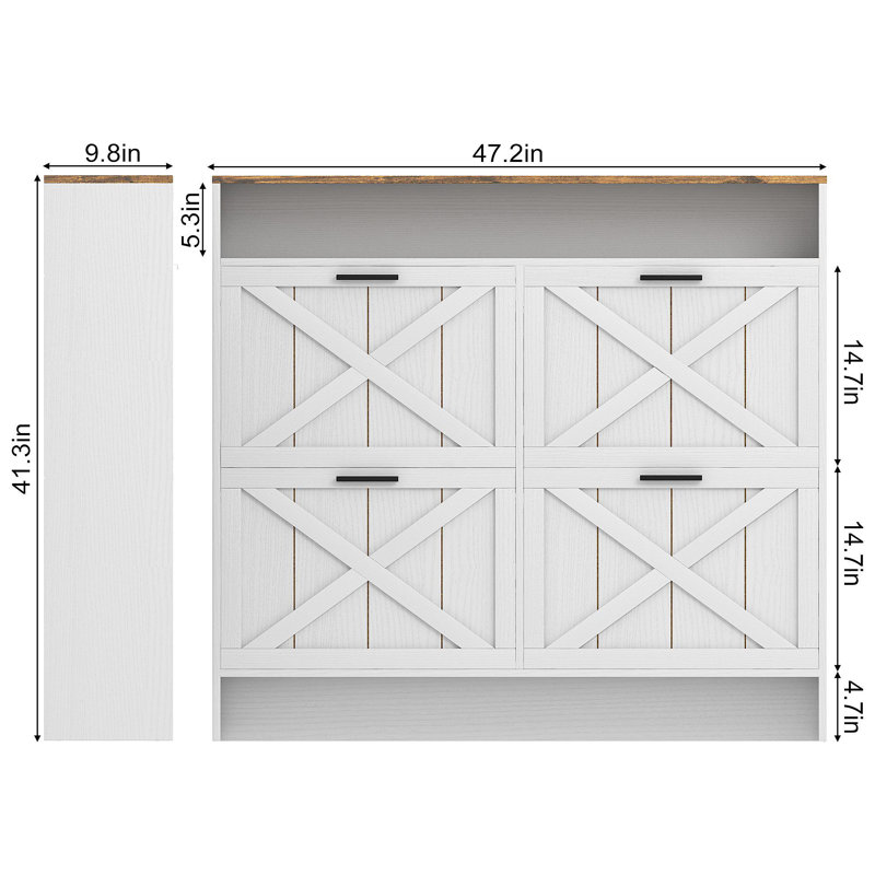 Armoire de rangement pour chaussures avec 4 tiroirs rabattables, étagère à chaussures anti-basculement pour entrée, blanc rustique