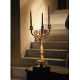 Three-Light Bronze Candelabra with 24K Gold Plating and Marble Base