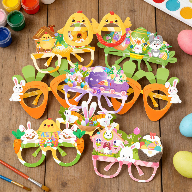 Easter Glasses, 24pcs Easter Funny Glasses Easter Bunny Paper Glasses