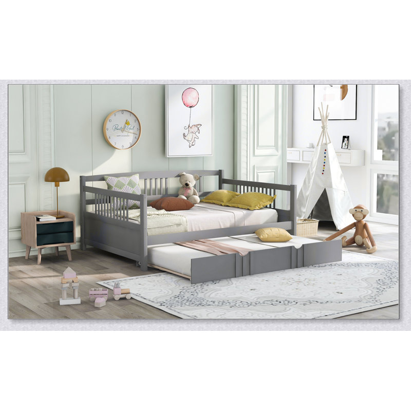 Lit de jour avec couchette en bois, Gris, Complet/Double