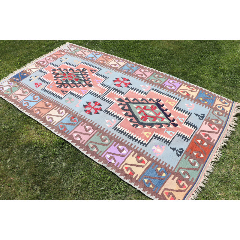 Tapis bleu rétro Kilim turc: tapis de style bohémien pour la décoration intérieure d'un salon