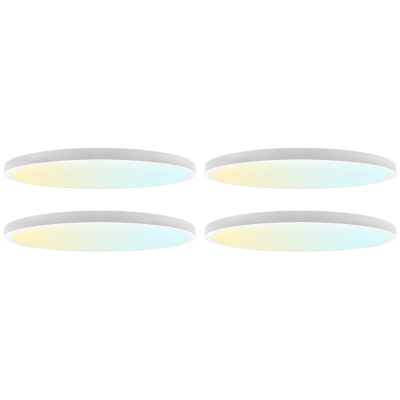  12 In. LED Flush Mount Light, Surface Mount, 5CCT, 1650 Lumens, CRI90, 110° Beam, 22W, Dimmable, Wet Rated & UL Listed Round Slim Trim 4 Pack