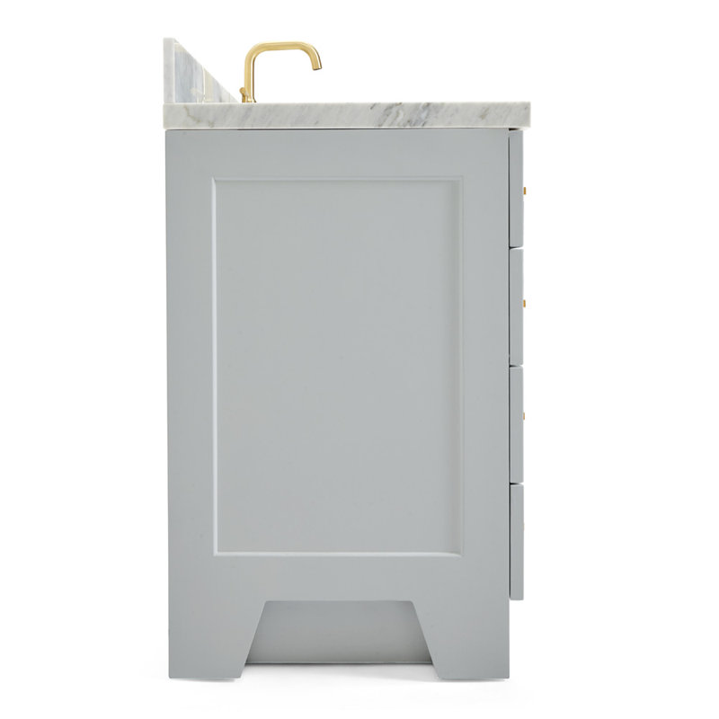 Freitas 48'' Solid Wood Single Bathroom Vanity, Gray, Rectangle, Carrara Marble