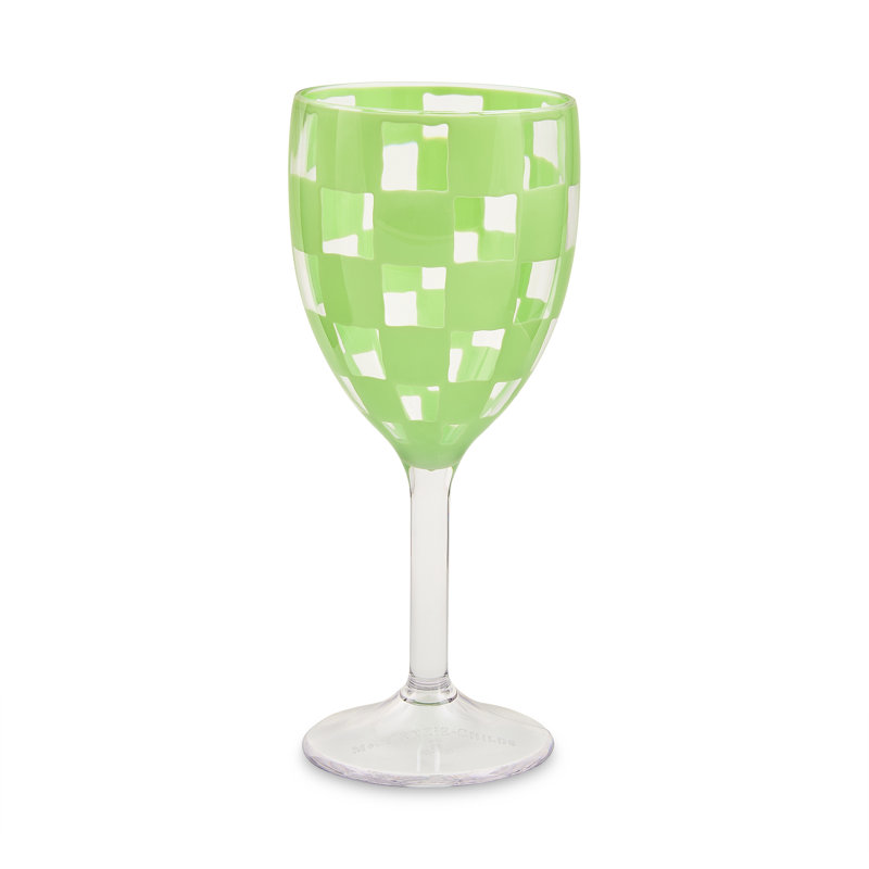 Green Check Acrylic Wine Goblets, Green/Clear