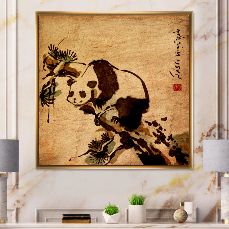 Art de papyrus chinois - art mural traditionnel sur toile, H 30 po x l 30 po x P 1 po, Toile encadrée flottante dorée