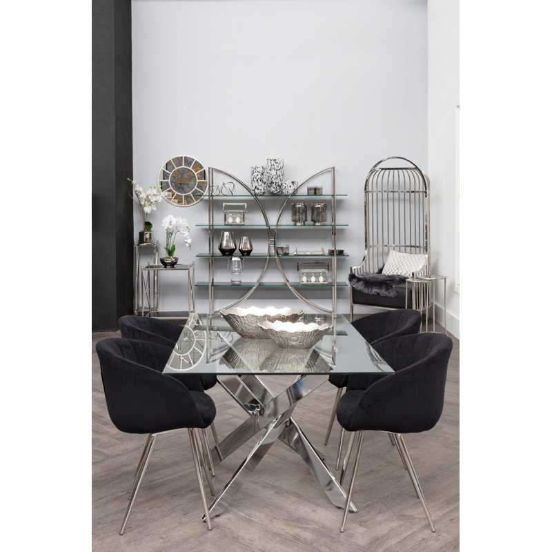 Glass Top Metal Base Dining Table
