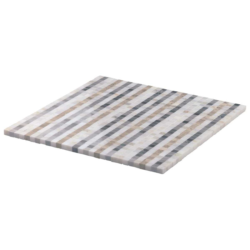Microsaic Lines 0.39 in. x 0.39 in. Grid Glossy Marble Tile, Gray