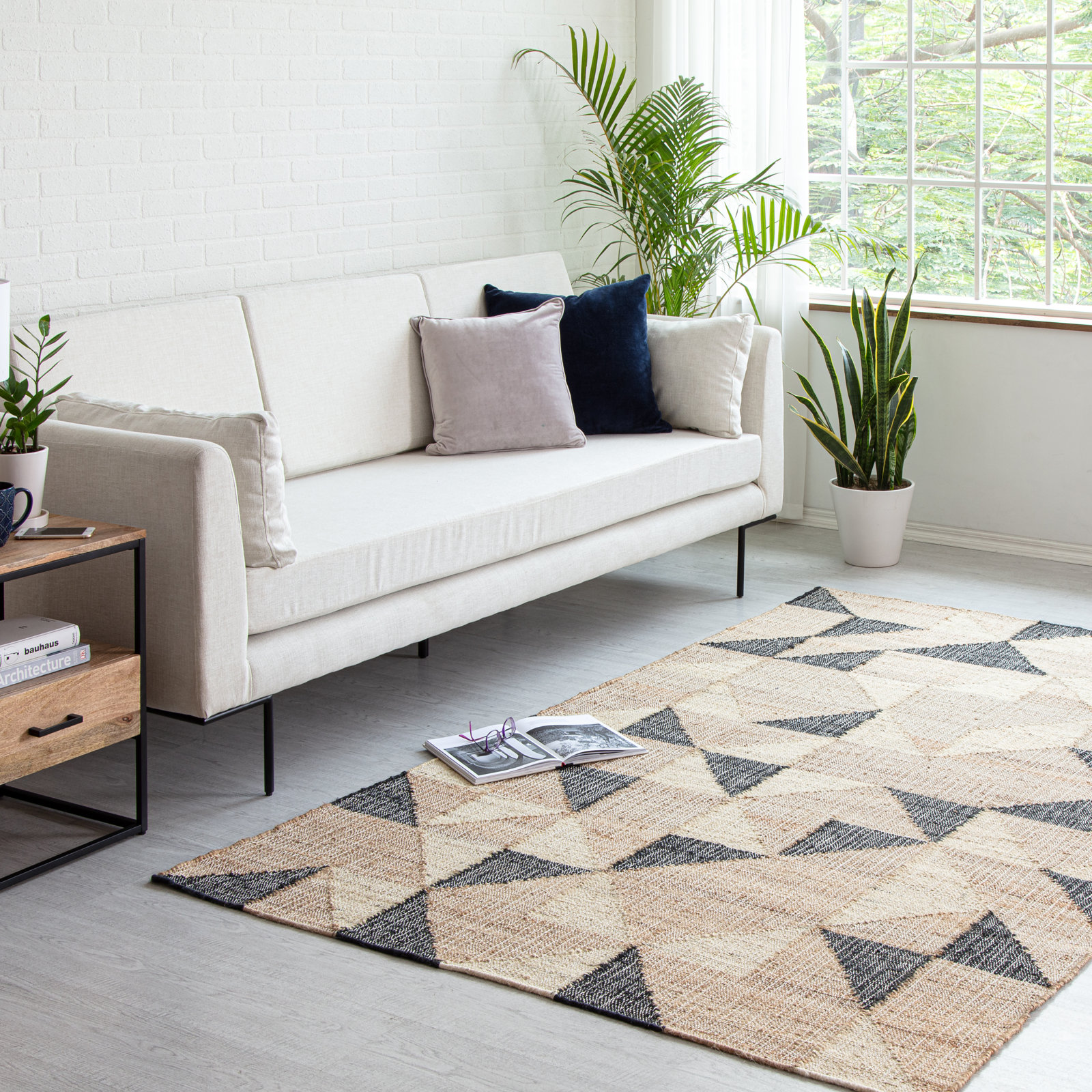 Solene Brown Charcoal Geometric Jute Rug, Rectangle 8' x 10'