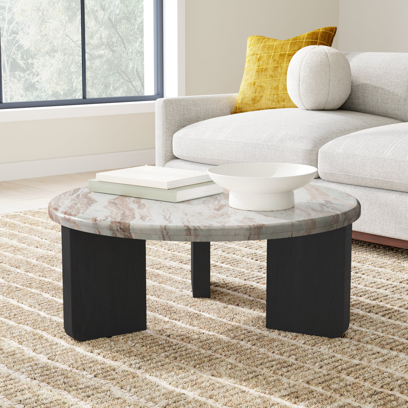 Bryony 38" Genuine Marble Coffee Table, Black