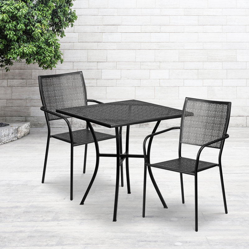 Chanea 2-Person 28" W Steel Square Bistro Set, Black
