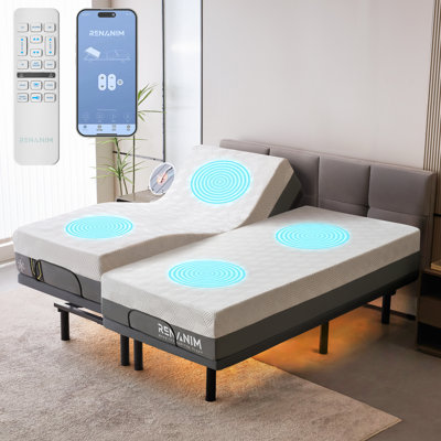Lit réglable SF avec matelas hybride de 10 po inclus Massage, USB, éclairage sous le lit, télécommande sans fil et télécommande sans fil et contrôle des applications