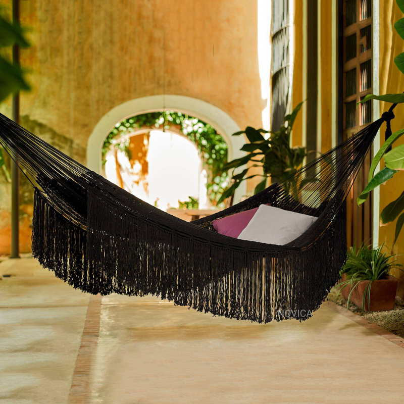 Hamac à barre d'écartement double, l 75 po x L 79 po, Noir