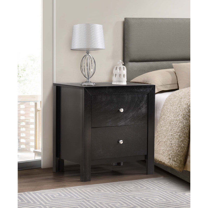 Table de chevet transitionnelle avec deux tiroirs, Noir