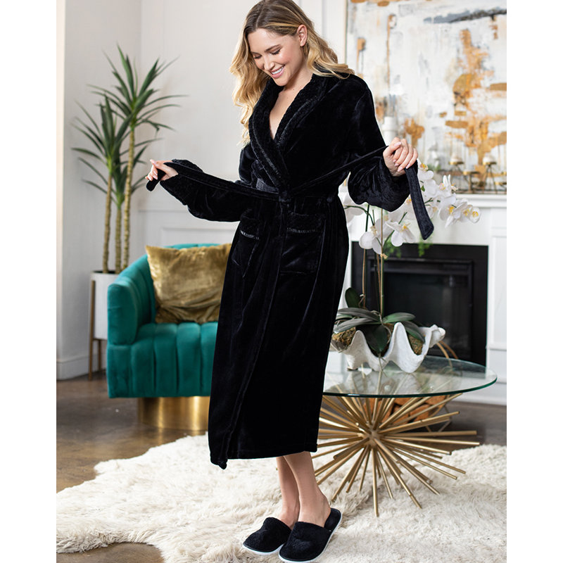 LOTUS LINEN Peignoirs moelleux moelleux peignoirs longs, G / TG, Noir