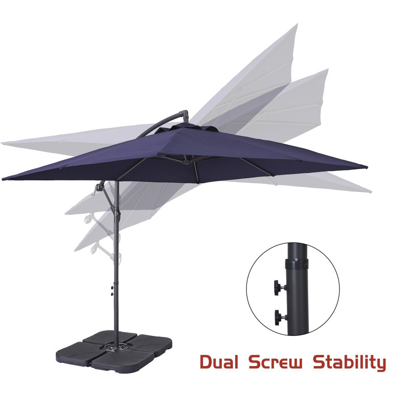 Brennan 98.4'' Cantilever Umbrella Square Patio Offset Umbrella with Weight Base, Navy BLue