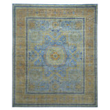 Hand Knotted Wool Area Rug in Blue And Yellow