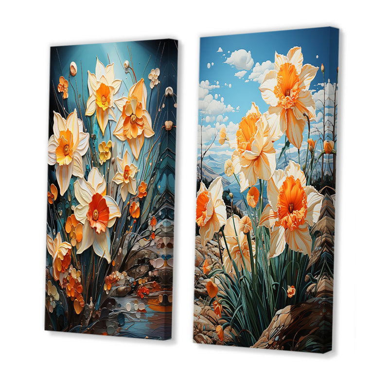 «Daffodils Field Dance IV», 2 pièces sur toile, H 32 po x l 32 po, Toile tendue